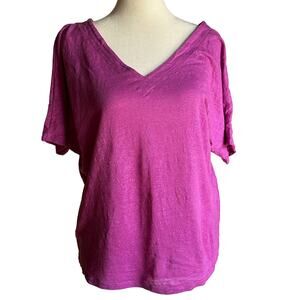 CHICO'S |  Purple Linen Blend V Neck T-Shirt - Size 1 / US Size Medium